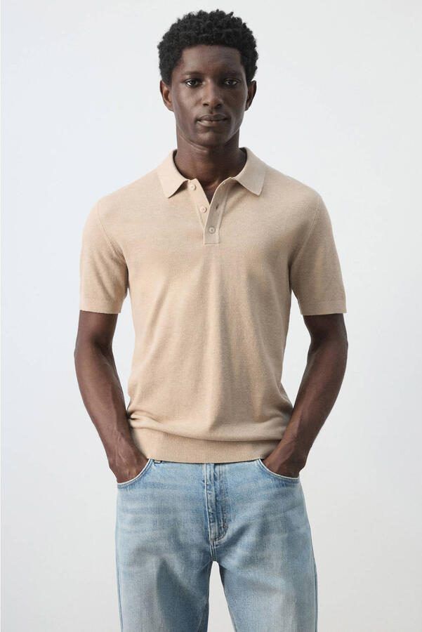 Mango Man regular polo beige fijn gebreid