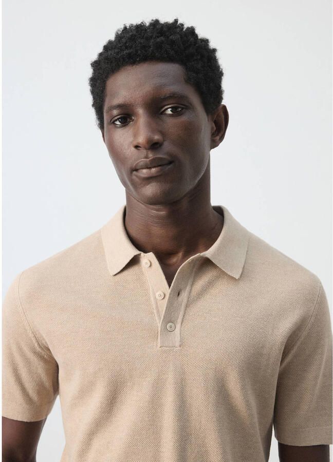 Mango Man regular polo beige fijn gebreid - Foto 2