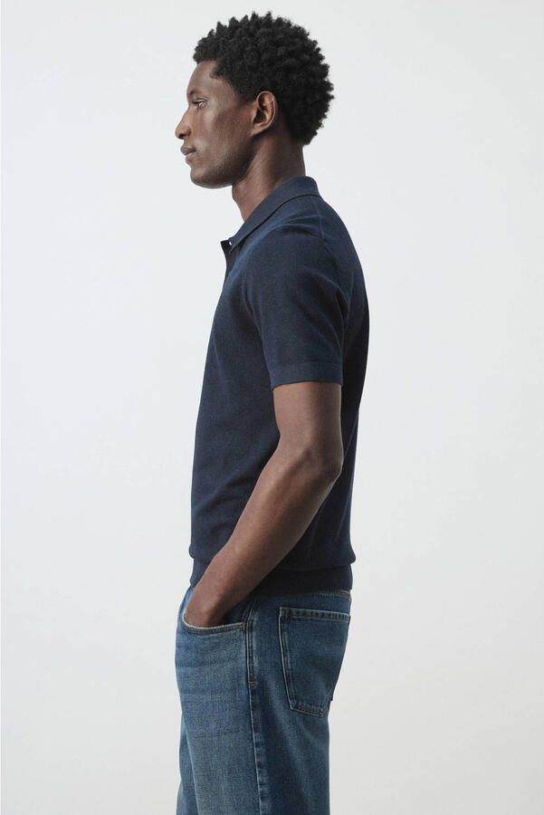 Mango Man regular polo donkerblauw fijn gebreid - Foto 2