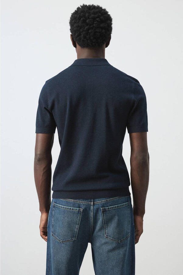 Mango Man regular polo donkerblauw fijn gebreid - Foto 3