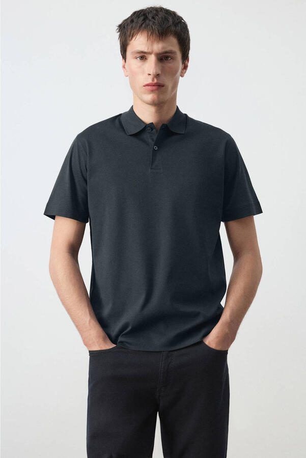 Mango Man regular polo donkerblauw