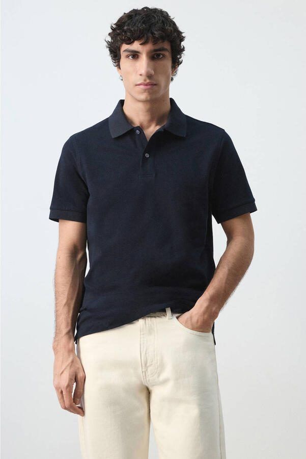 Mango Man regular polo donkerblauw