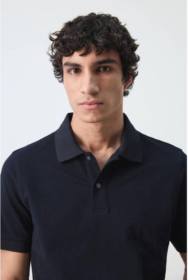 Mango Man regular polo donkerblauw - Foto 2
