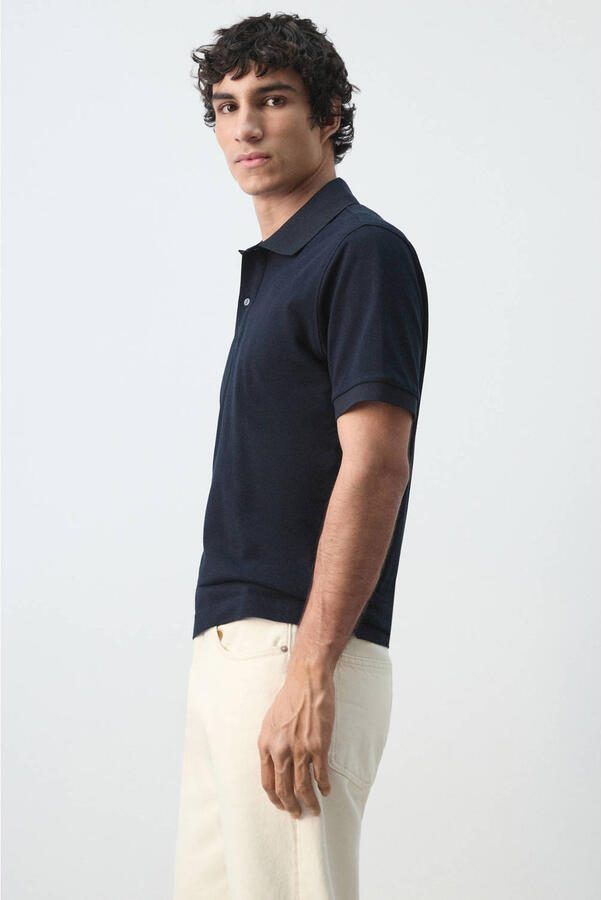 Mango Man regular polo donkerblauw - Foto 3
