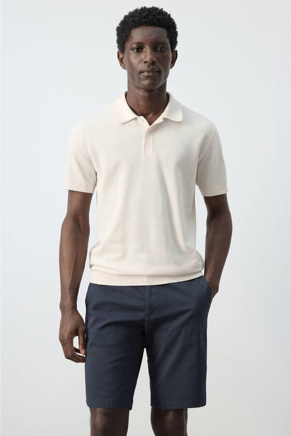Mango Man regular polo ecru fijn gebreid