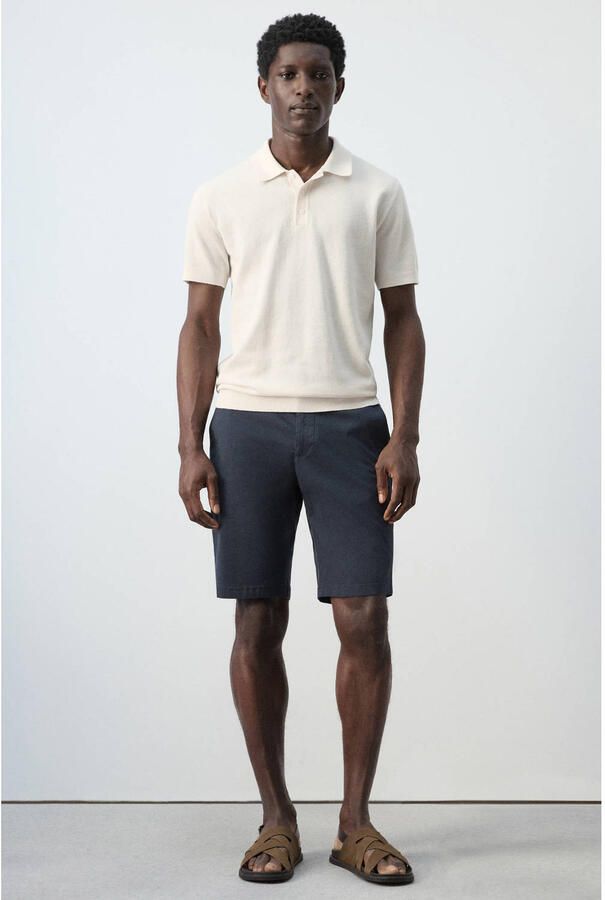 Mango Man regular polo ecru fijn gebreid - Foto 2