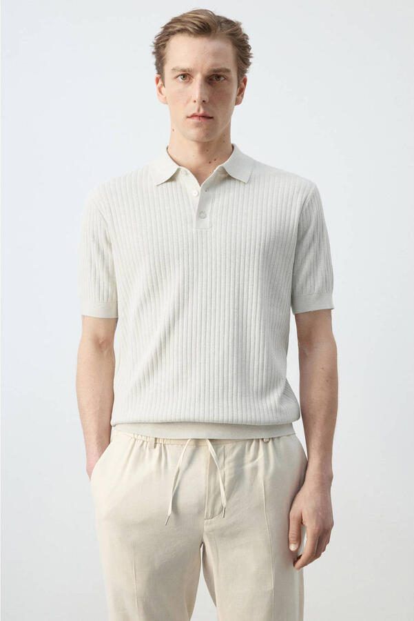 Mango Man regular polo gebreid beige