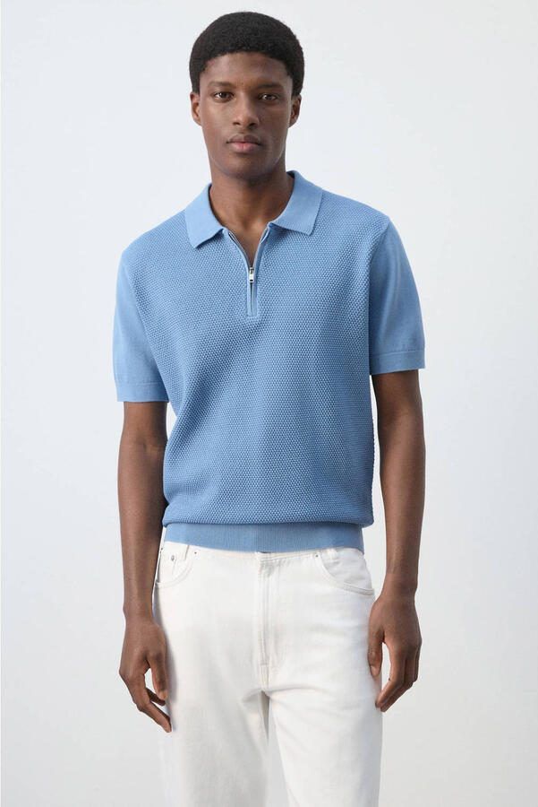 Mango Man regular polo gebreid blauw