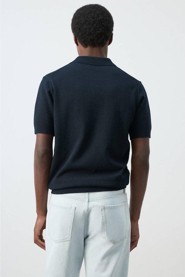 Mango Man regular polo gebreid donkerblauw - Foto 3