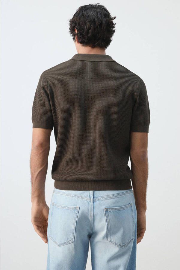 Mango Man regular polo gebreid donkerbruin - Foto 3