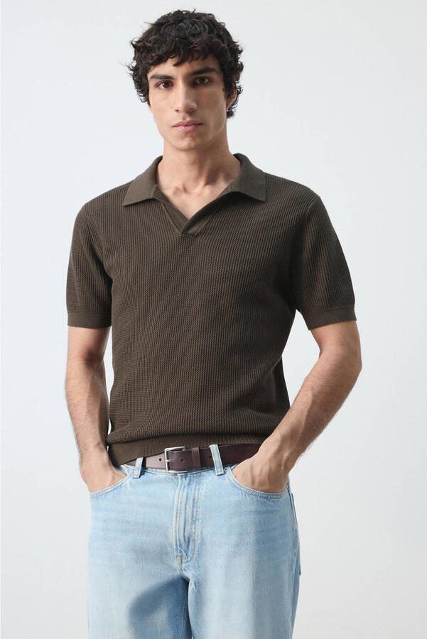 Mango Man regular polo gebreid donkerbruin