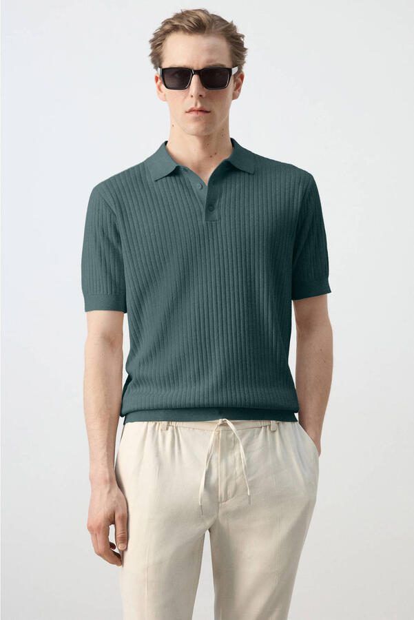 Mango Man regular polo gebreid groen