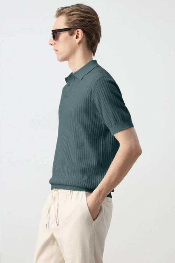 Mango Man regular polo gebreid groen - Foto 3