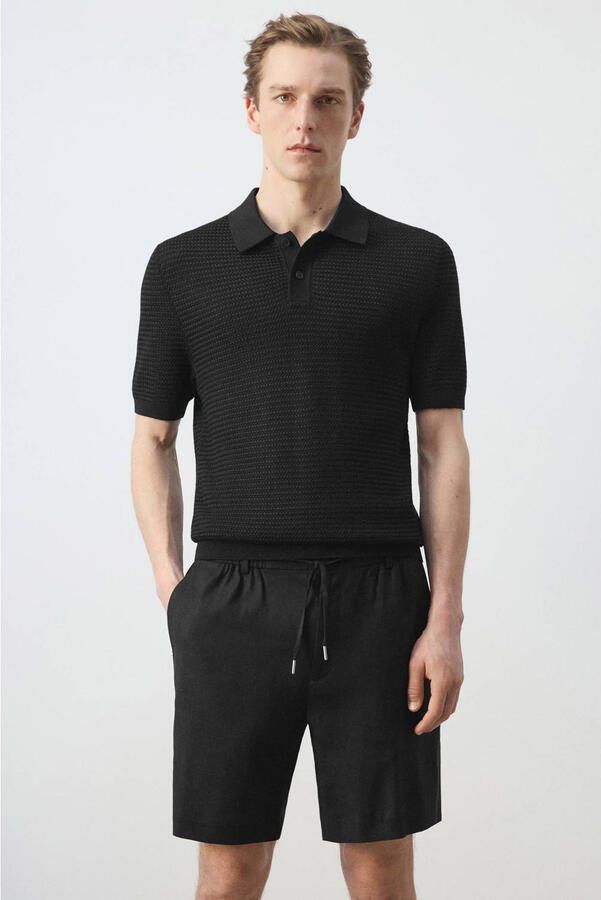 Mango Man regular polo gebreid zwart