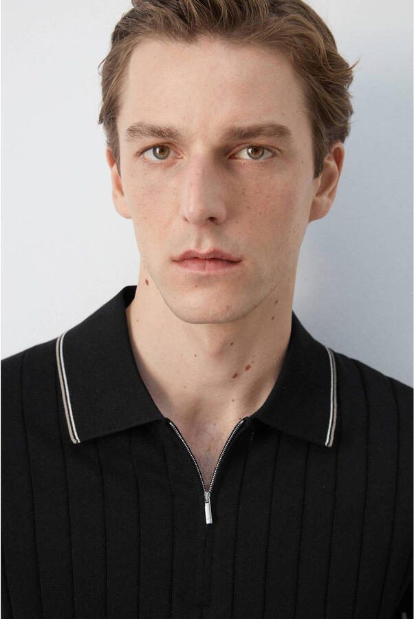 Mango Man regular polo gebreid zwart - Foto 3