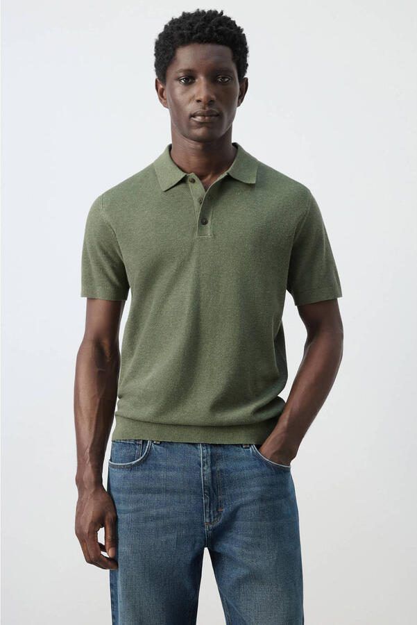 Mango Man regular polo groen fijn gebreid