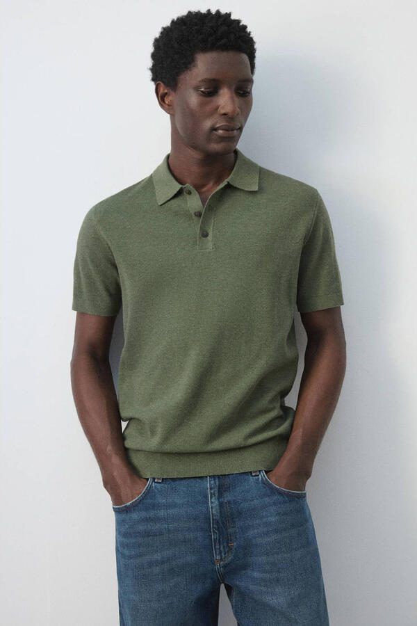 Mango Man regular polo groen fijn gebreid - Foto 3