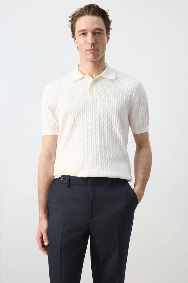 Mango Man regular polo met kabels wit