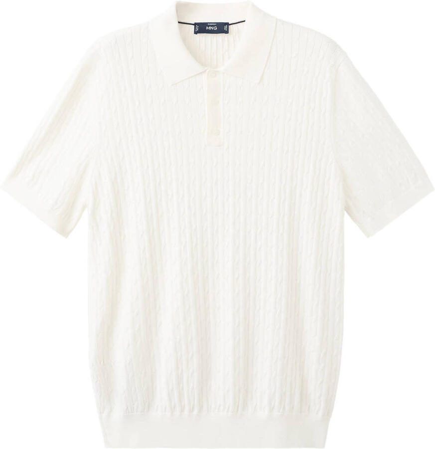 Mango Man regular polo met kabels wit - Foto 2
