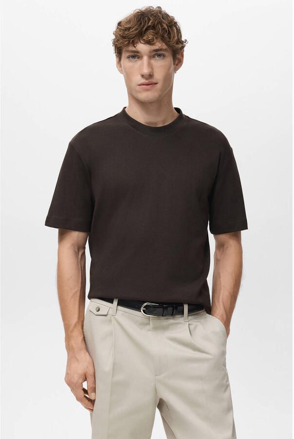 Mango Man regular T-shirt donkerbruin