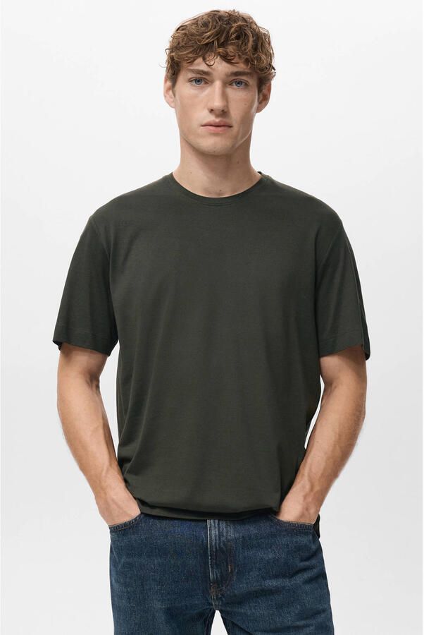 Mango Man regular T-shirt donkerbruin