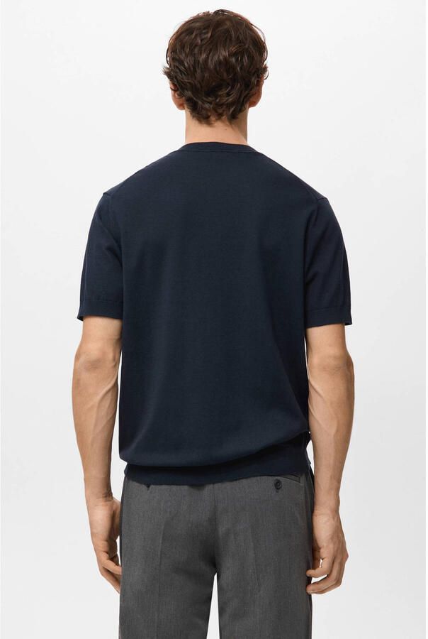 Mango Man regular T-shirt fijn gebreid donkerblauw - Foto 3