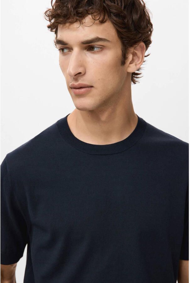 Mango Man regular T-shirt fijn gebreid donkerblauw - Foto 2