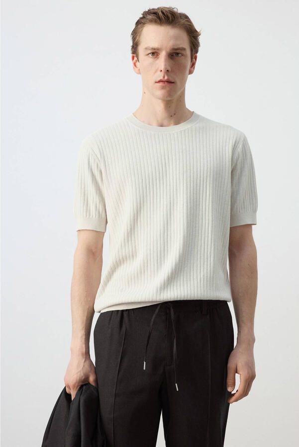 Mango Man regular T-shirt gebreid beige