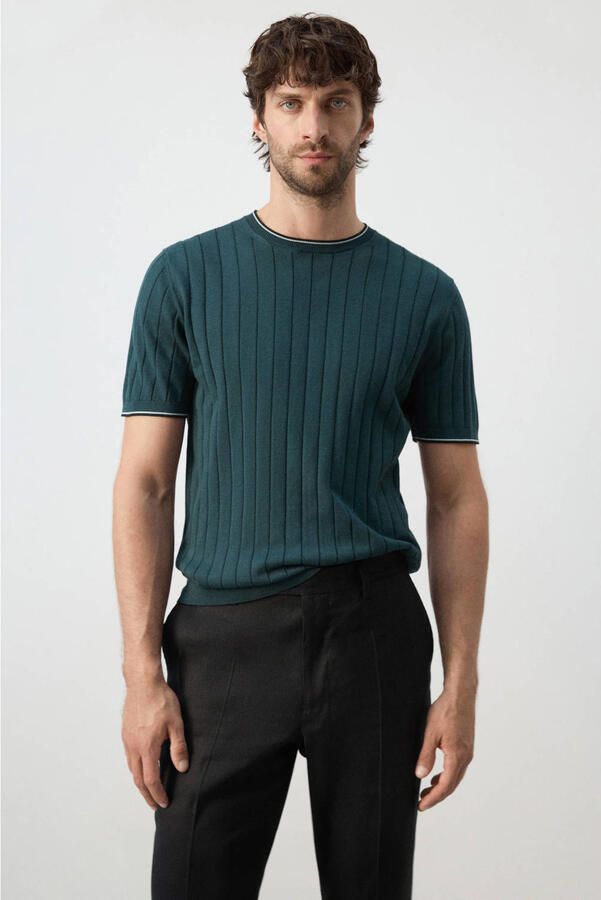 Mango Man regular T-shirt gebreid donkergroen