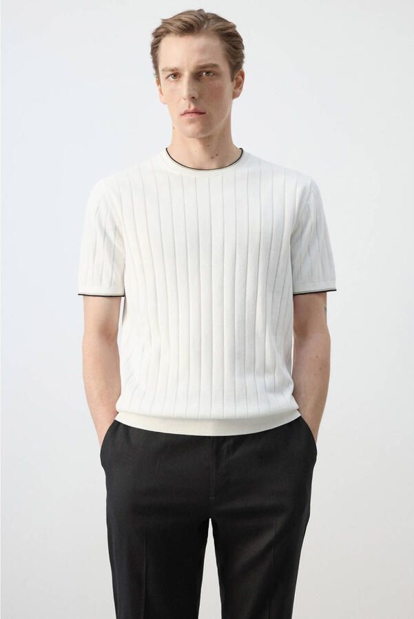 Mango Man regular T-shirt gebreid ecru