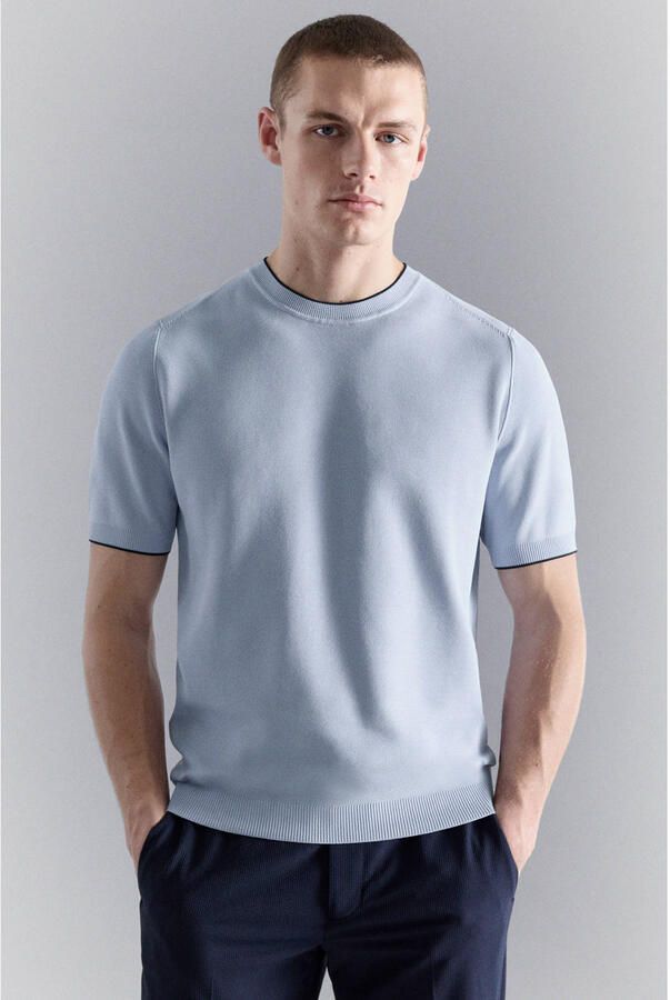 Mango Man regular T-shirt gebreid lichtblauw