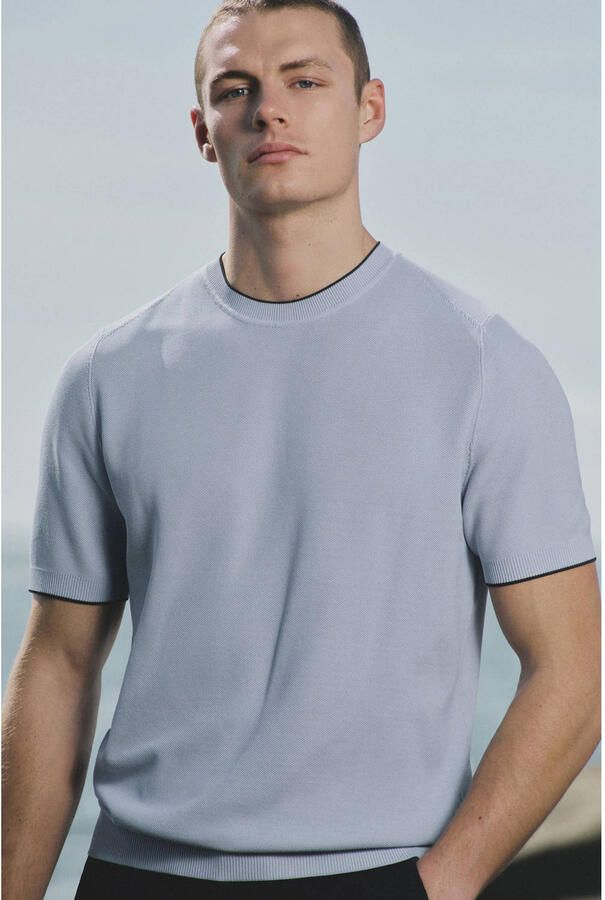Mango Man regular T-shirt gebreid lichtblauw - Foto 2