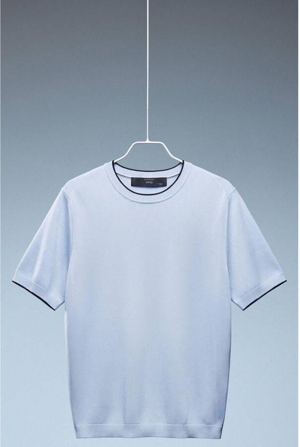 Mango Man regular T-shirt gebreid lichtblauw - Foto 3