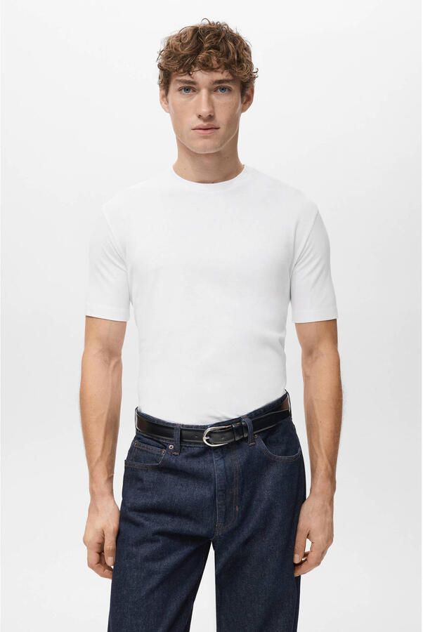 Mango Man regular T-shirt wit (set van 2)