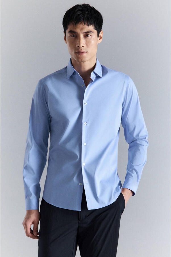 Mango Man regular zakelijk overhemd blauw