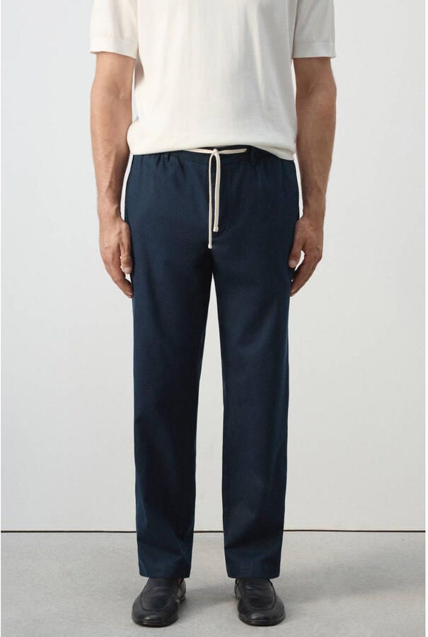 Mango Man relaxed fit casual broek met linnen donkerblauw
