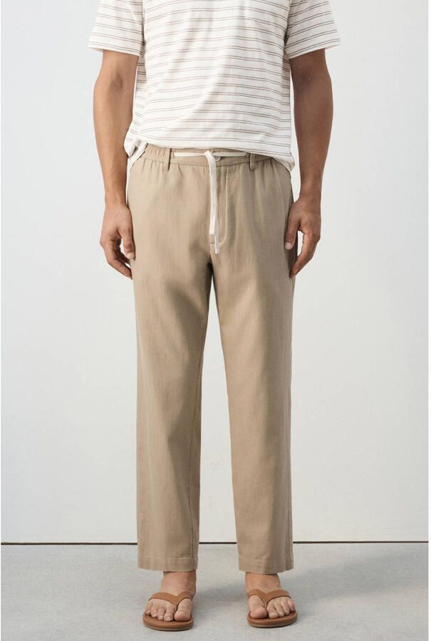 Mango Man relaxed fit casual broek met linnen lichtbeige