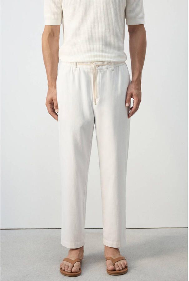 Mango Man relaxed fit casual broek met linnen naturel wit