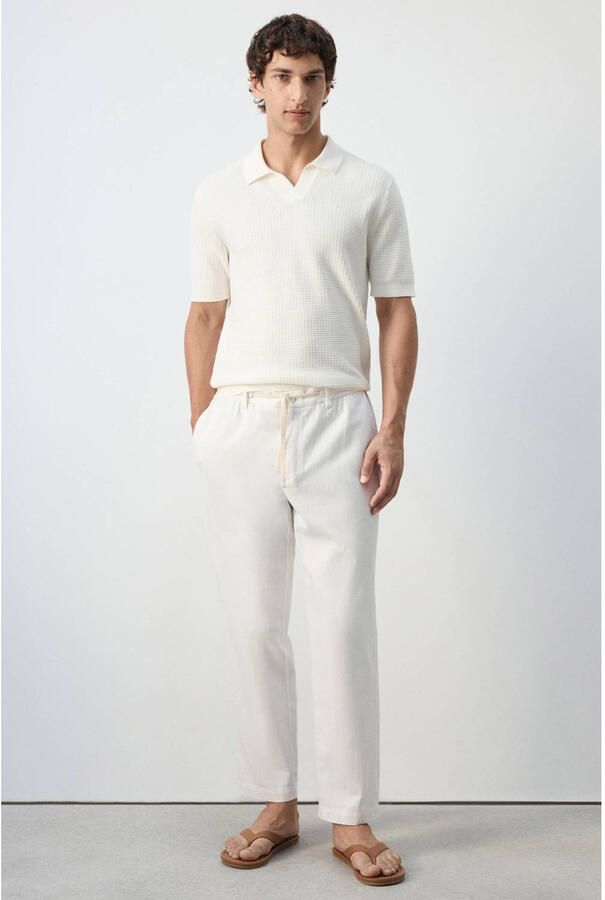 Mango Man relaxed fit casual broek met linnen naturel wit - Foto 2