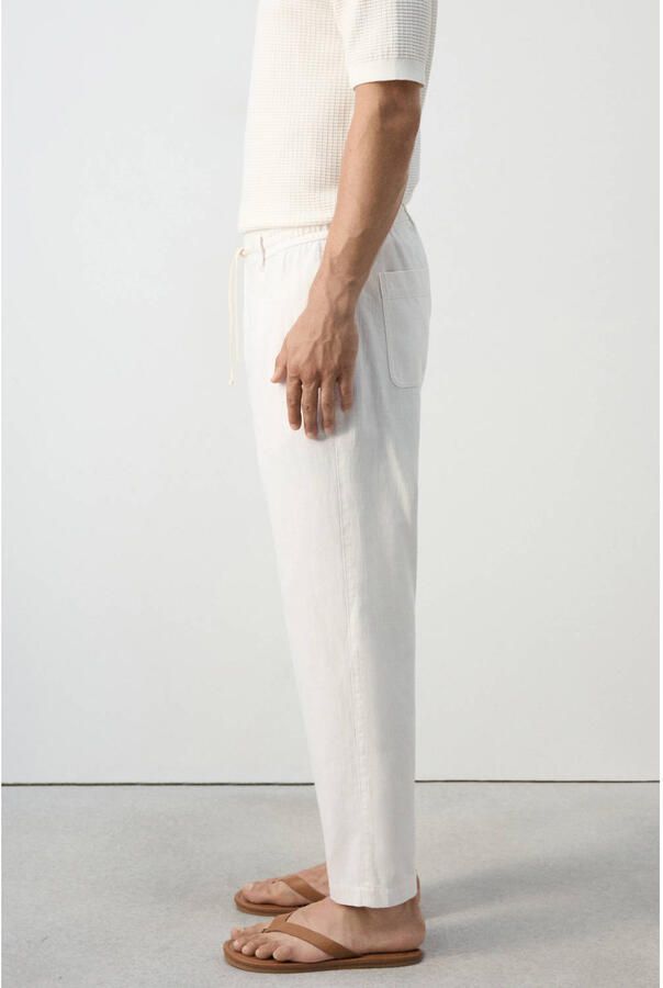 Mango Man relaxed fit casual broek met linnen naturel wit - Foto 3