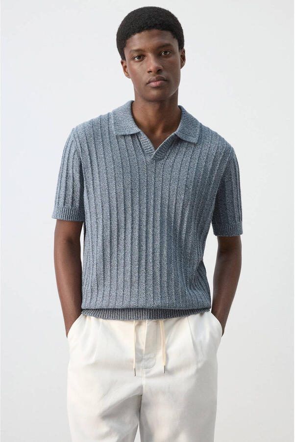 Mango Man relaxed fit gebreide polo middenblauw