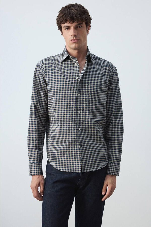 Mango Man relaxed fit geruit overhemd marine