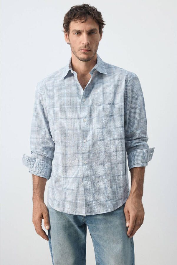 Mango Man relaxed fit geruit overhemd middenblauw