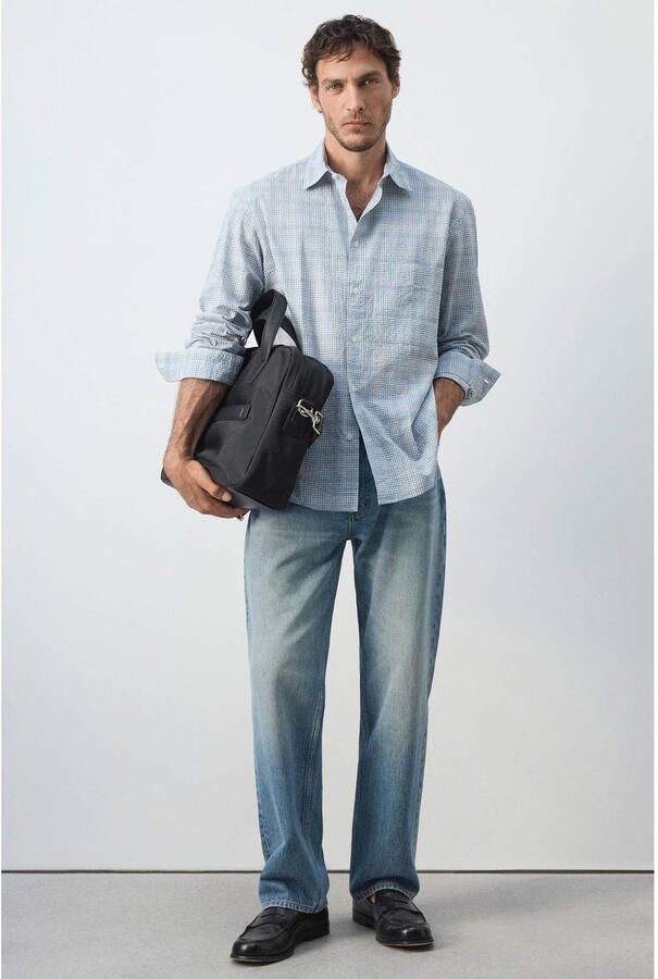 Mango Man relaxed fit geruit overhemd middenblauw - Foto 3