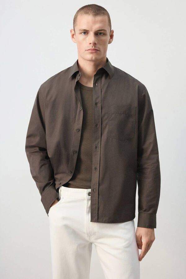 Mango Man relaxed fit overhemd donkerbruin