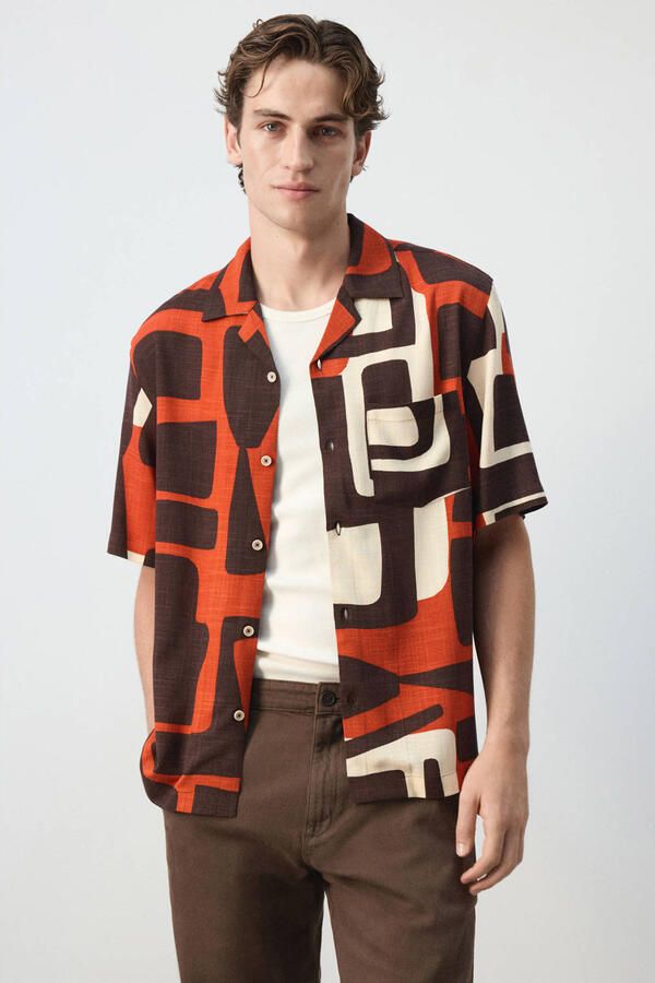 Mango Man relaxed fit overhemd met print middenoranje