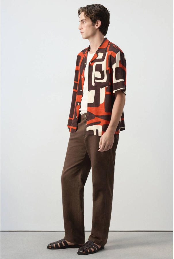 Mango Man relaxed fit overhemd met print middenoranje - Foto 2