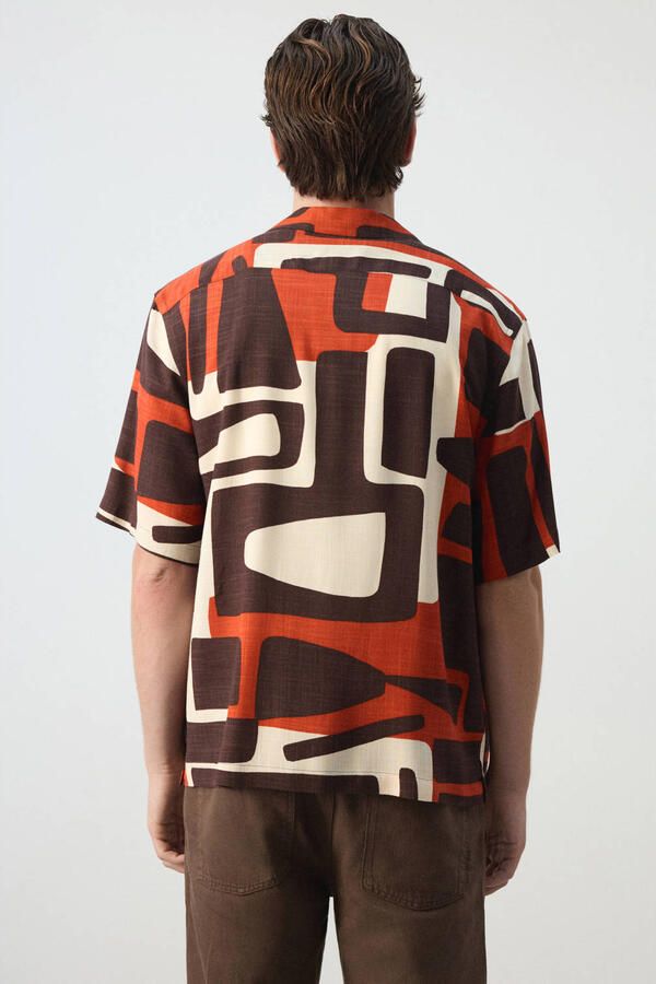 Mango Man relaxed fit overhemd met print middenoranje - Foto 3