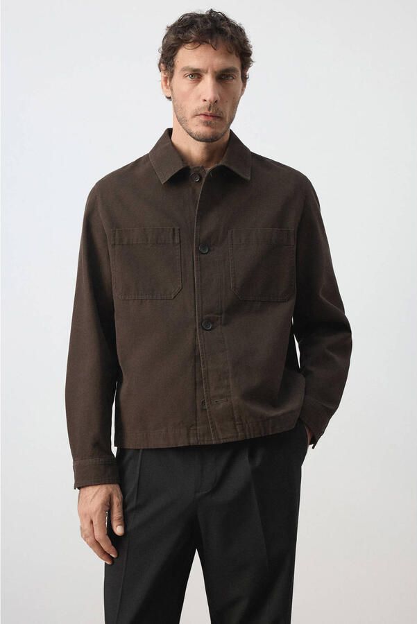 Mango Man relaxed fit overshirt bruin