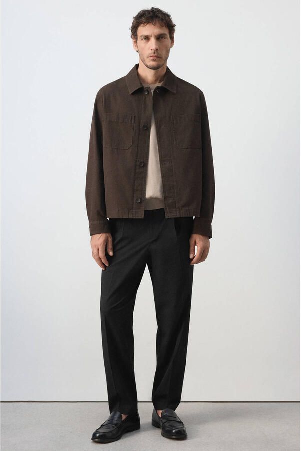 Mango Man relaxed fit overshirt bruin - Foto 3